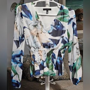 White House Black Market Smocked Waist Blouse Size Medium